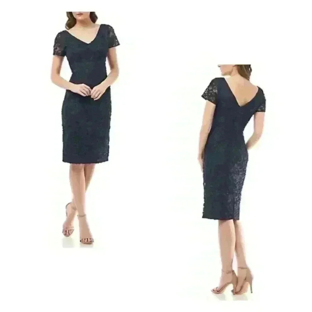 JS COLLECTION Embroidered Soutache Cocktail Sheath Dress Navy Size 4